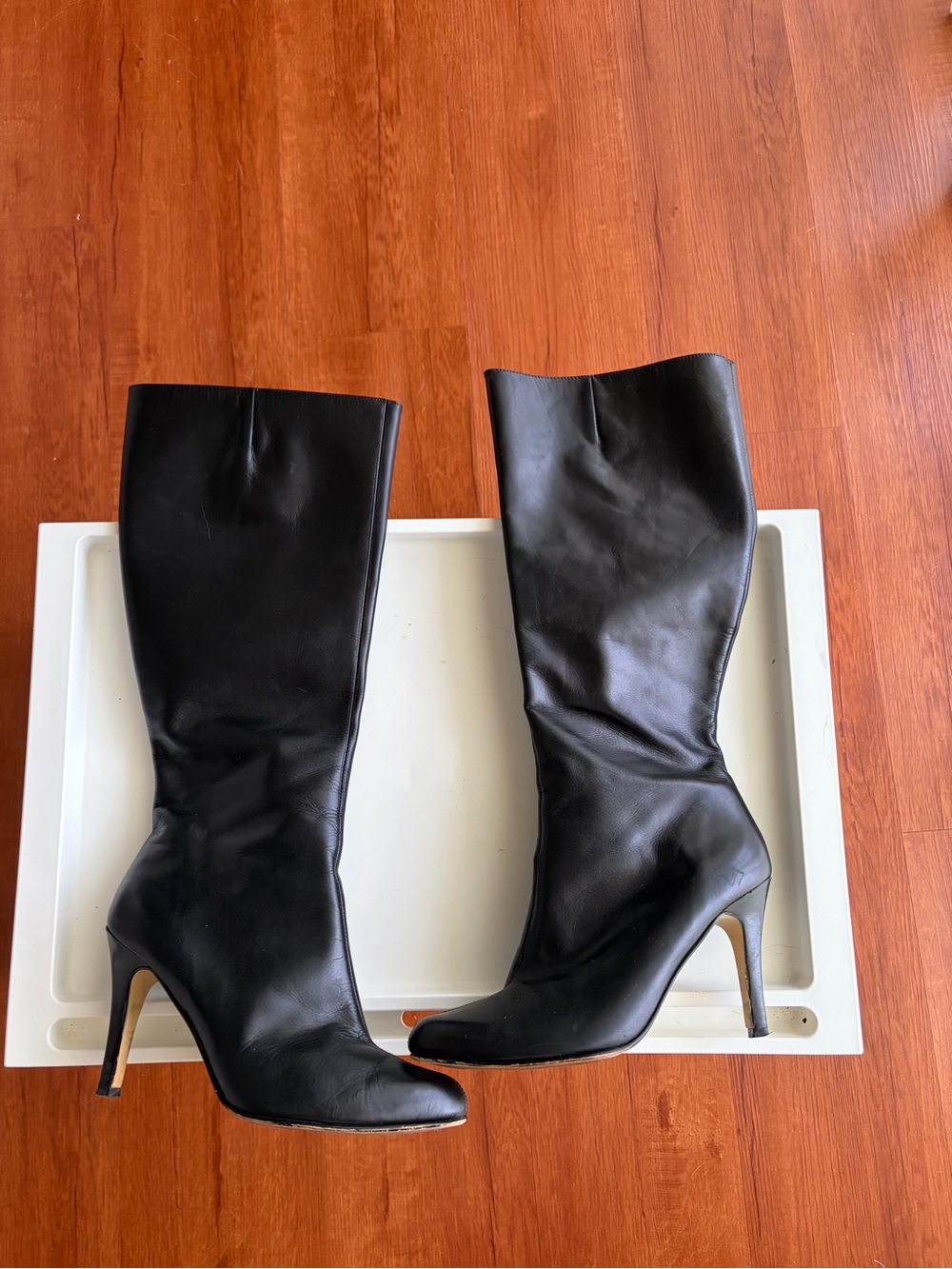Halogen Black Leather Knee-High Heeled Boots - Picture 3 of 16